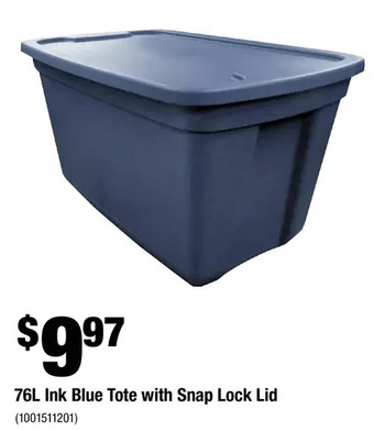 Home Depot 76l ink blue tote with snap lock lid offer