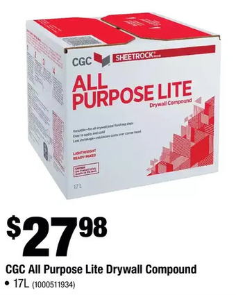 Home Depot Cgc all purpose lite drywall compound offer