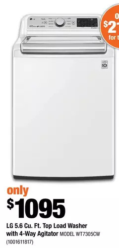 Home Depot Lg 5.6 cu. ft. top load washer with 4-way agitator offer