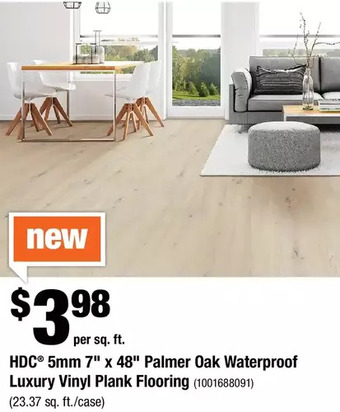 Home Depot Hdc 5mm 7" x 48" palmer oak waterproof luxury vinyl plank flooring offer