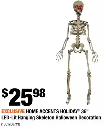 Home Depot Home accents holiday 36" led-lit hanging skeleton halloween decoration offer