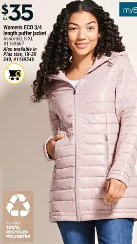 Giant Tiger Women's eco 3/4 length puffer jacket offer