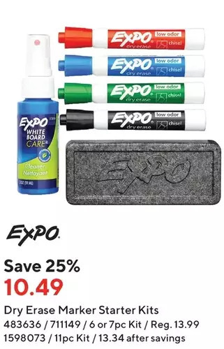 Staples Expo dry erase marker starter kits offer