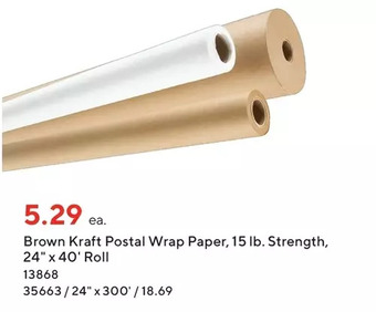 Staples Brown kraft postal wrap paper offer