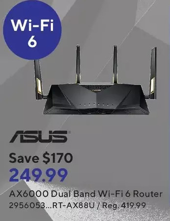 Staples Asus ax6000 dual band wi-fi 6 router offer