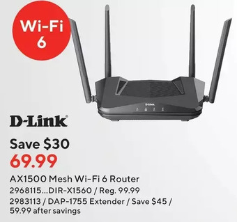 Staples D-link ax1500 mesh wi-fi 6 router offer