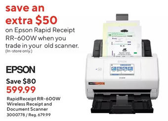 Staples Epson rapidreceipt rr-600w wireless receipt and document scanner offer