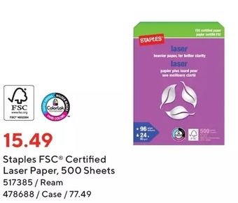 Staples Staples fsc certified laser paper | ream | case offer