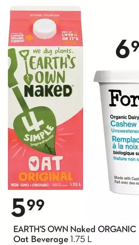 Sobeys Earth's own naked organic oat beverage offer