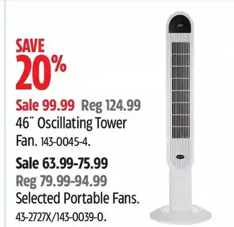 Canadian Tire 46" oscillating tower fan | portable fans offer