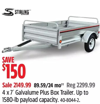 Canadian Tire Stirling 4 x 7' galvalume plus box trailer offer
