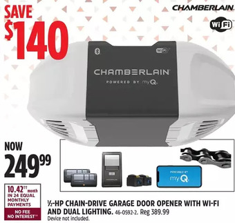 Canadian Tire Chamberlain 1/2-hp chain-drive garage door opener with wi-fi and dual lighting offer