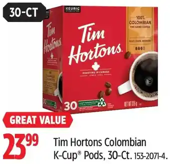Canadian Tire Keurig tim hortons colombian k-cup pods offer