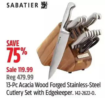 Canadian Tire Sbatier 13-pc acacia wood forged stainless-steel cutlery set with edgekeeper offer