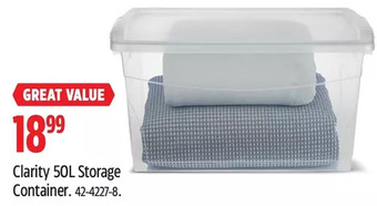 Canadian Tire Clarity 50l storage container offer