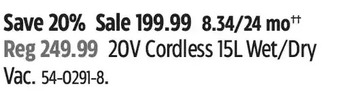 Canadian Tire 20v cordless 15l wet/dry vac offer