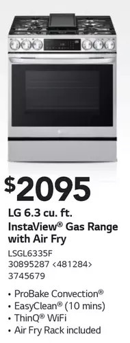 Lowe's Lg 6.3 cu. ft. instaview gas range with air fry offer
