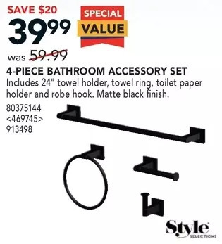 Lowe's Style selection 4-piece bathroom accessory set offer