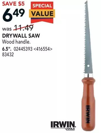 Lowe's Irwin drywall saw offer