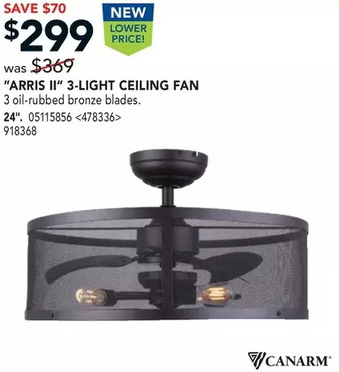 RONA Canarm "arris ii" 3-light ceiling fan. 24" offer