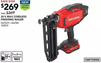 RONA Craftsman 20-v max cordless finishing nailer offer