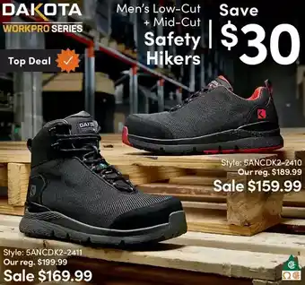 Mark's Dakota workpro series men's low-cut + mid-cut safety hikers offer