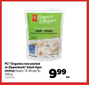 Real Canadian Superstore Pc® organics raw peeled or zipperback® black tiger shrimp, 300 g offer