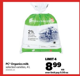 Real Canadian Superstore Pc® organics milk, 4 l offer