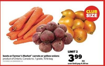 Real Canadian Superstore Beets or farmer's market™ carrots or yellow onions, 10 lb bag offer