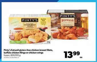 Real Canadian Superstore Pinty's eatwell gluten-free chicken breast fillets, buffalo chicken flings or chicken wings, 800/810 g offer
