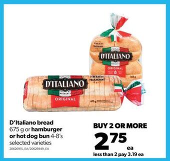 Real Canadian Superstore D'italiano bread 675 g or hamburger or hot dog bun 4-8's offer