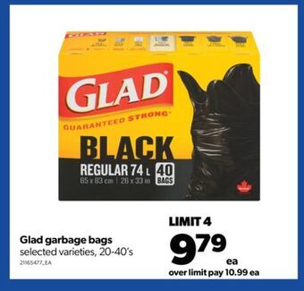 Real Canadian Superstore Glad garbage bags, 20-40's offer