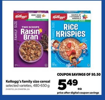 Real Canadian Superstore Kellogg's family size cereal, 480-650 g offer