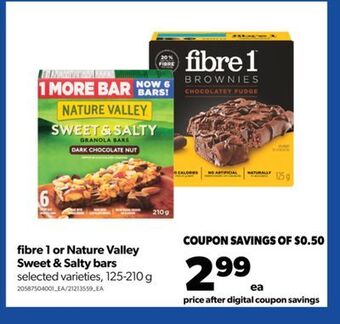 Real Canadian Superstore Fibre 1 or nature valley sweet & salty bars, 125-210 g offer