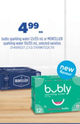 Real Canadian Superstore Bubly sparkling water 12x355 ml or montellier sparkling water 10x355 ml offer