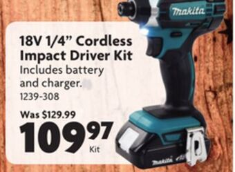 Home Hardware 18v 1/4" cordless impact driver kit offer