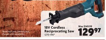 Home Hardware 18v cordless reciprocating saw offer