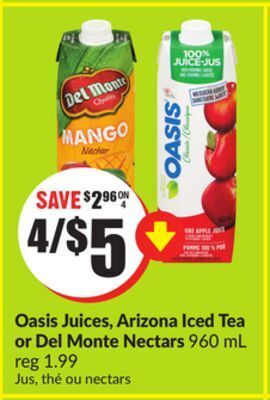 Chalo FreshCo Oasis juices, arizona iced tea or del monte nectars 960 ml offer