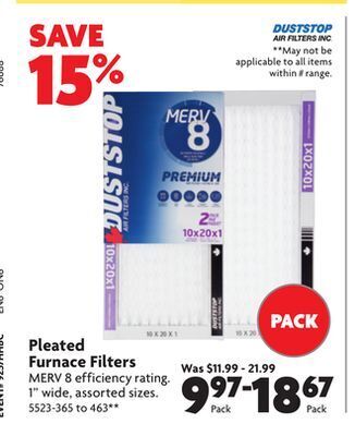 Home Hardware Pleated furnace filters offer