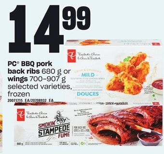 Loblaws Pc® bbq pork back ribs, 680 g or wings, 700-907 g offer