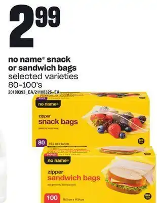 Loblaws No name® snack or sandwich bags, 80-100's offer