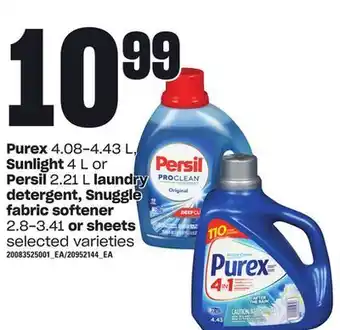 Loblaws Purex, 4.08-4.43 l, sunlight, 4 l or persil 2.21 l laundry detergent, snuggle fabric softener, 2.8-3.41 or sheets offer
