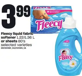 Loblaws Fleecy liquid fabric softener softener, 1.22/1.36 l or sheets, 80's offer