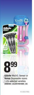 Loblaws Gillette mach3, sensor or venus disposable razors, 1-8's offer