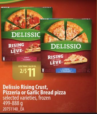 Loblaws Delissio rising crust, pizzeria or garlic bread pizza, 499-888 g offer