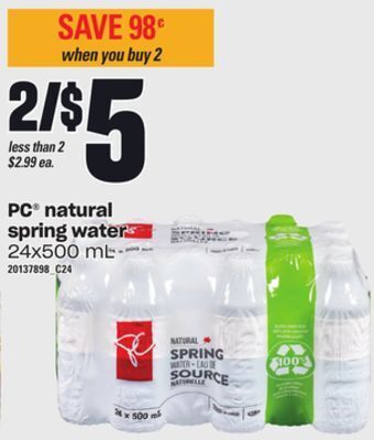 Zehrs Markets Pc® natural spring water, 24x500 ml offer