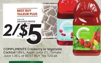 Sobeys Compliments cranberry or vegetable cocktail - 20 air miles® bonus miles offer