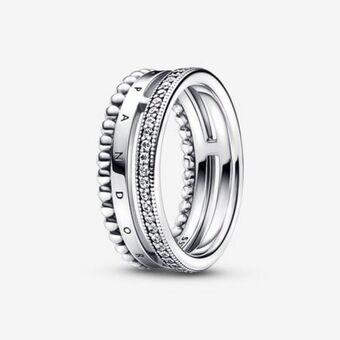 Pandora Bague pavé perle et logo pandora signature offer