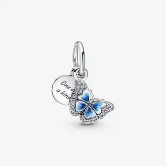Charm-pendentif double papillon bleu et citation