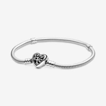 Pandora Bracelet à fermoir en cœur à arbre généalogique et à chaîne serpentine pandora moments offer